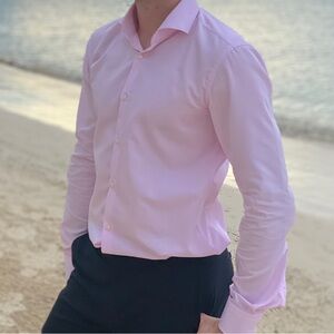 Hugo Boss Mens pink checked button up shirt - 15.7